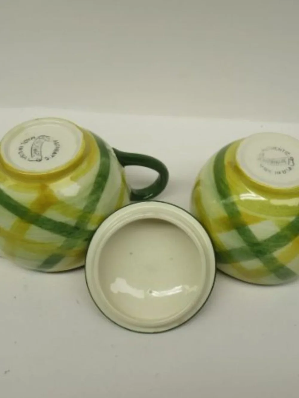 Metlox Vernonware GINGHAM Creamer, Sugar Bowl with Lid, Made In U.S.A.